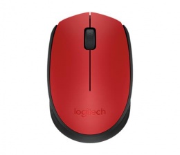 Egér, vezeték nélküli, optikai, közepes méret, USB, LOGITECH "M171", piros